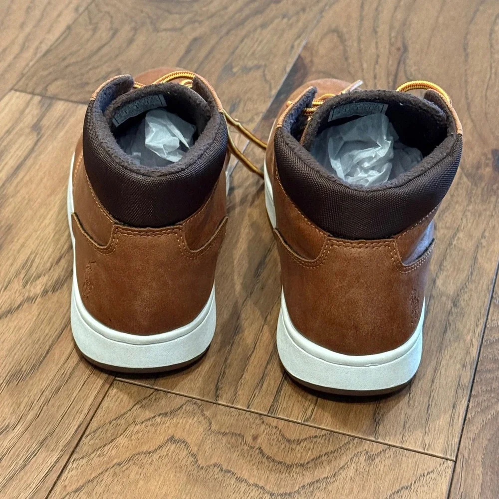 Polo Ralph Lauren Kids Court Sneaker Boot Tan Brown Mid Top Size 3Y